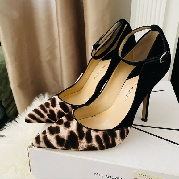 Animal Print PAUL ANDREW Ponyhair Suede Pointed Toe Ankle Strap Heels - Picture 16 of 16